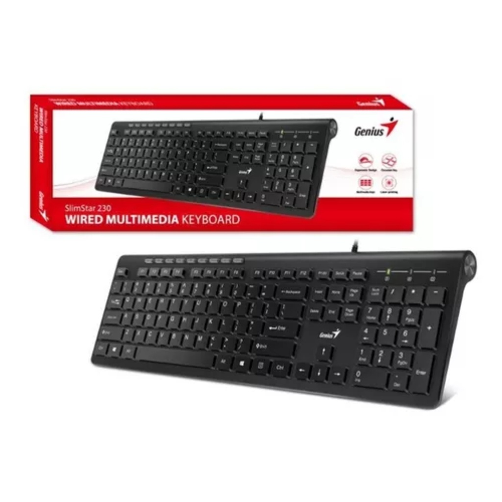 Teclado Alámbrico Genius RS2,SlimStar 230II,SP,BLK,USB - Negro