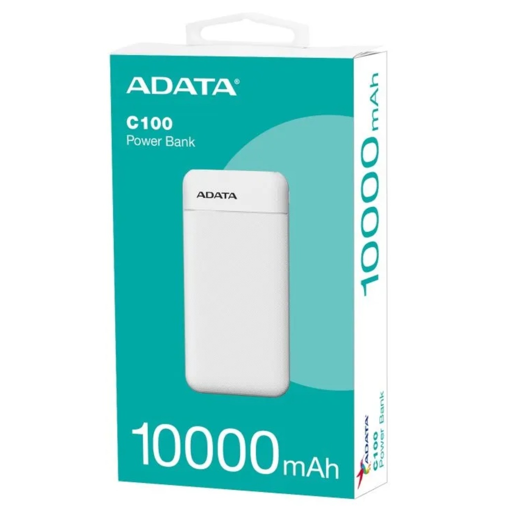 Power Bank Adata 10000mAh 2 Puertos USB+1 Puerto Tipo C Entrada Y Salida+1 Puerto De Entrada Micro USB Blanca