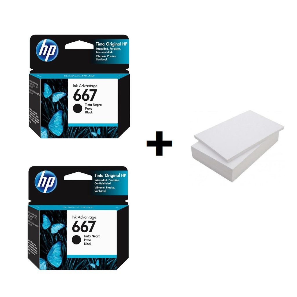 Kit de 2 Cartuchos Hp 667 Negro + Resma