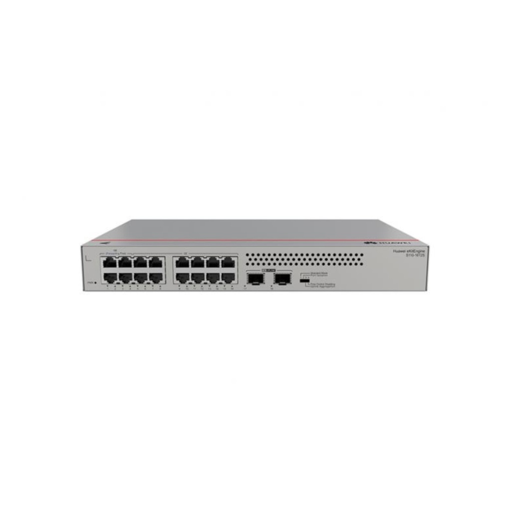 Swicth HUAWEI No administable 16 puertos NO PoE  S110-16T2S (16*10/100/1000BASE-T ports, 2*GE SFP ports, built-in AC power, fanless)