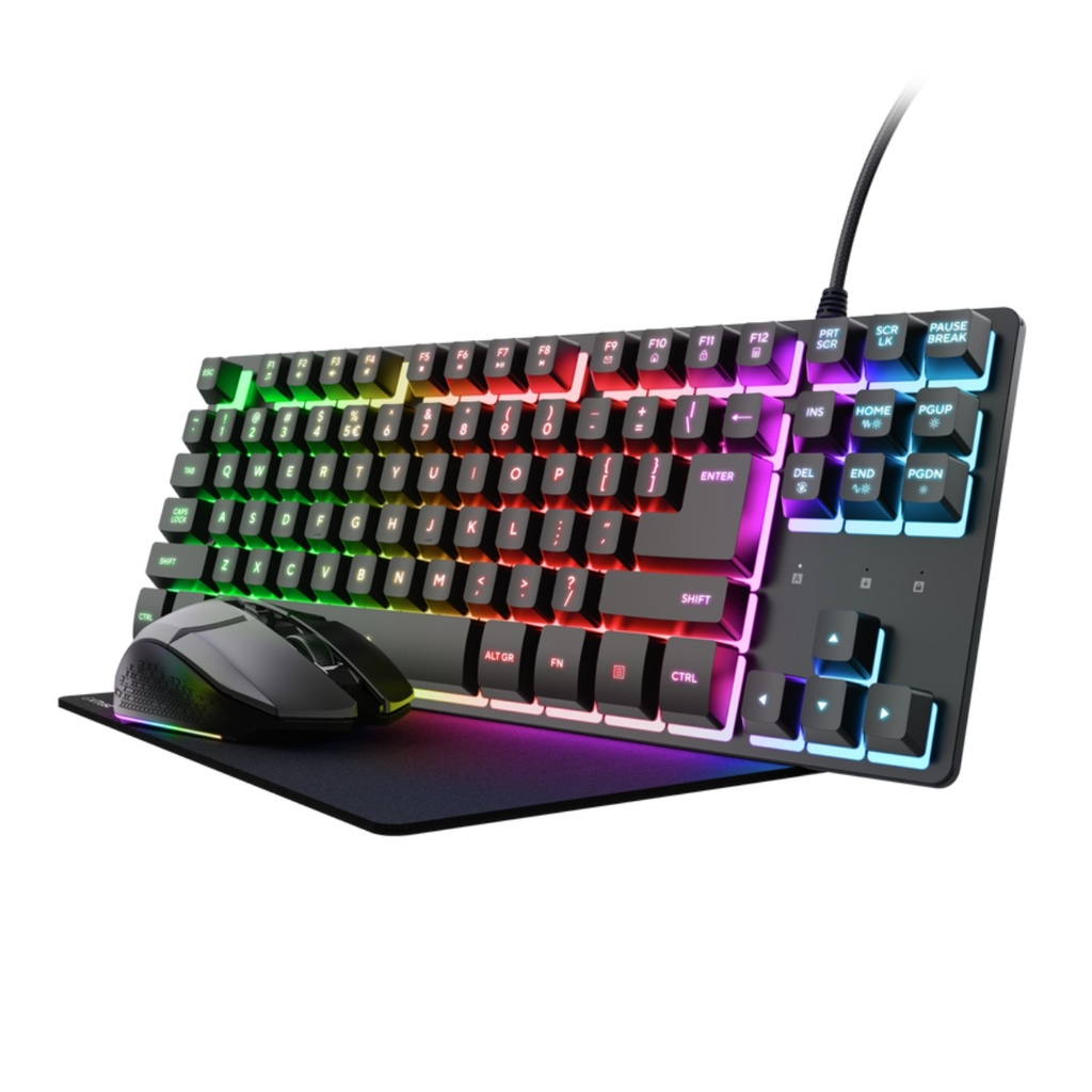 Combo Trust 3 en 1 Gxt 794 Teclado Mouse Felox Inalambrico y mouse Pad Negro