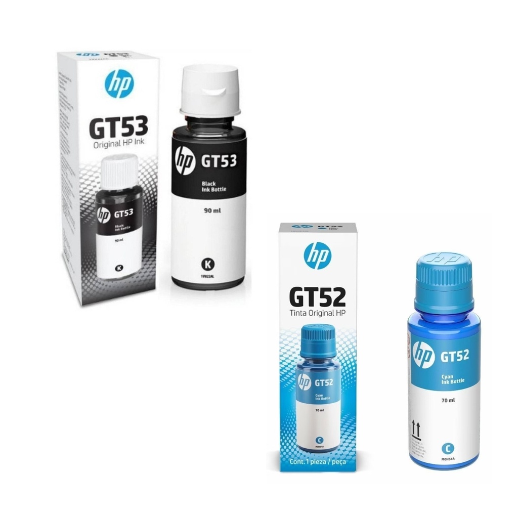 Kit Botellas Tintas Hp Original Gt53 Negro + Gt52 Cian