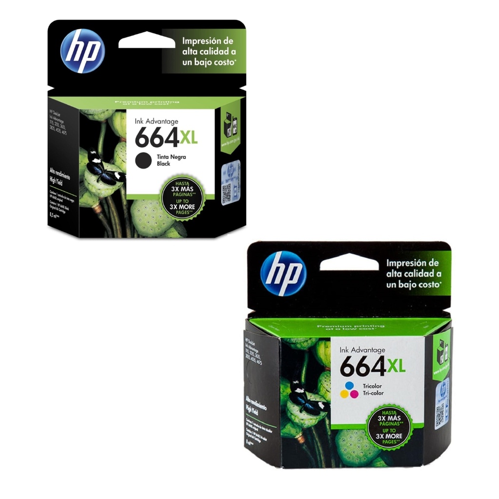 Kit Cartuchos De Tinta Hp 664XL Original Negro y Tricolor