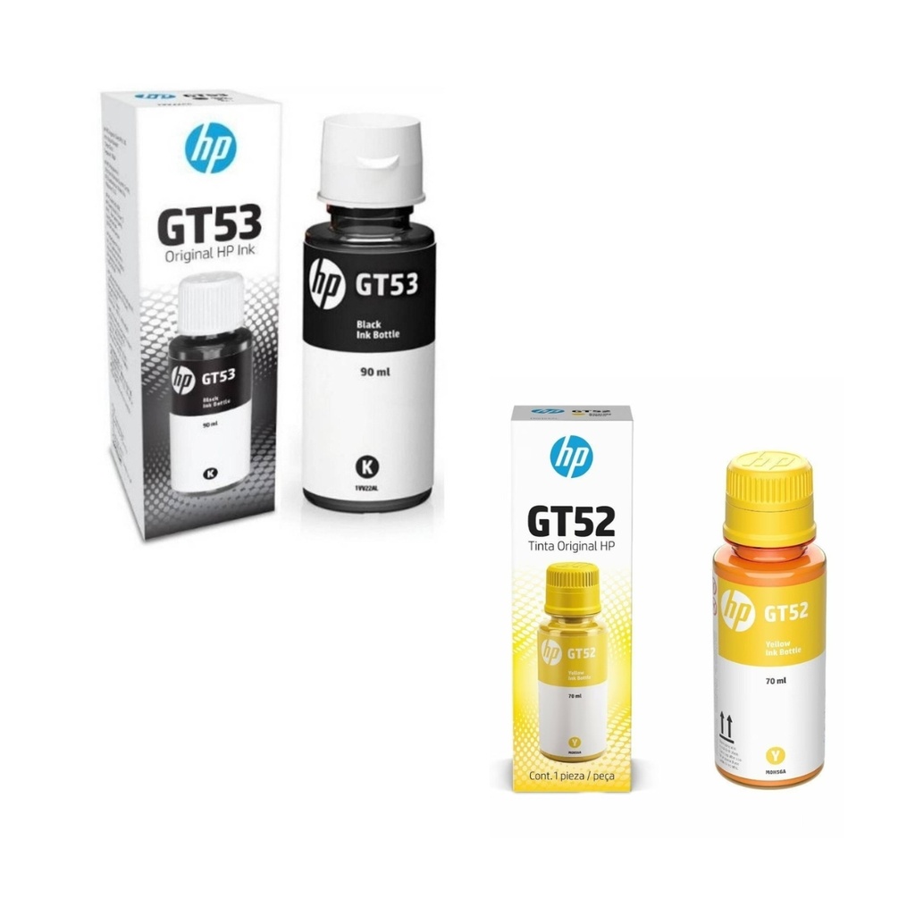 Kit Botellas De Tinta HP Original Gt53 Negro + Gt52 Amarillo 