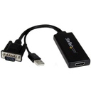 Adaptador StarTech Convertidor VGA Macho A HDMI Hembra Con Audio Y Alimentación USB-A, Incluye Cable USB Extensión 60 Cms, Garantía 2 Años