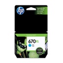 Cartucho Original De Tinta HP 670XL Cian Alto Rendimiento 750 págs 7.5 ml
