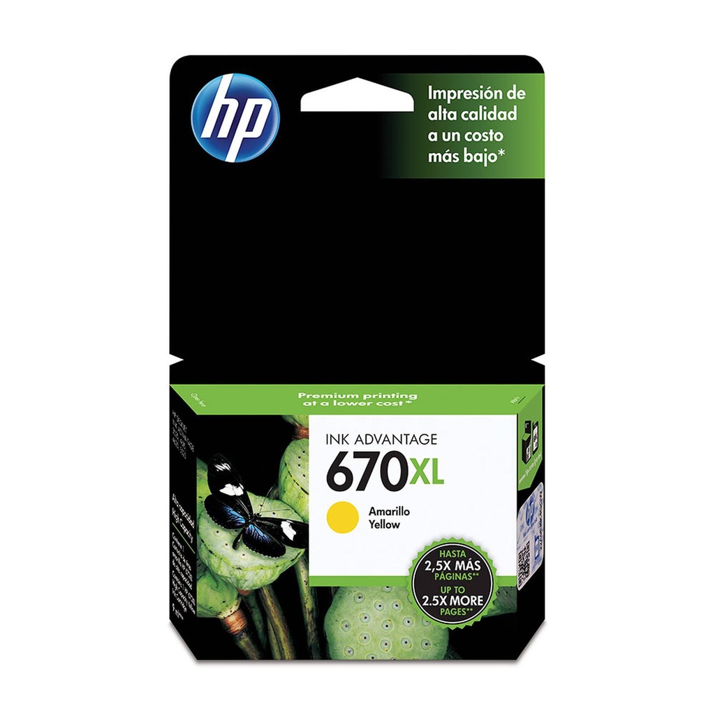 Cartucho Original De Tinta HP 670XL Amarillo Alto Rendimiento 750 págs 9 ml