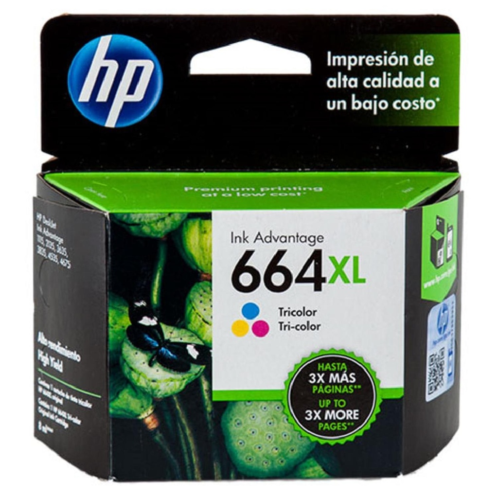 Cartucho Original De Tinta Hp 664XL Alto Rendimiento Tricolor, 330 Páginas, 8 ml