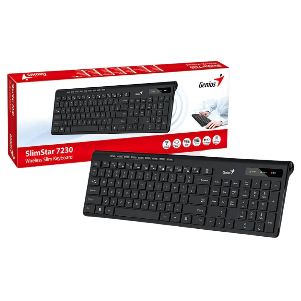 Teclado Inalámbrico Genius SlimStar 7230 Ergonómico  Negro
