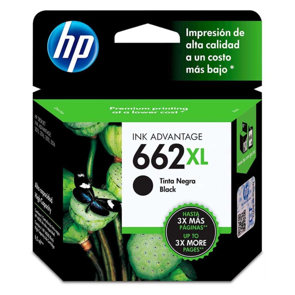 Cartucho Original de Tinta HP 662XL Negro de Alto Rendimiento 360 págs 6.5 ml