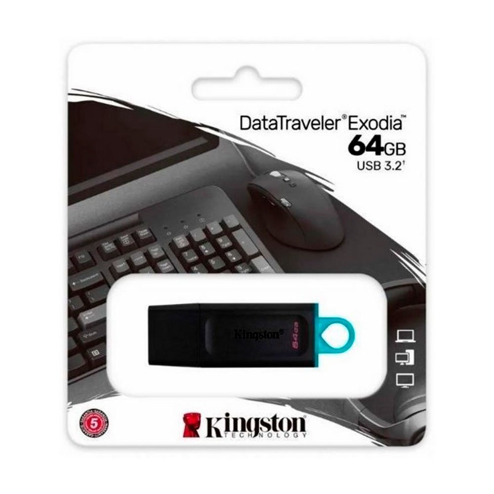 Memoria USB 3.2 Kingston 64GB  Gen 1 Datatraveler Exodia Negro-Azul