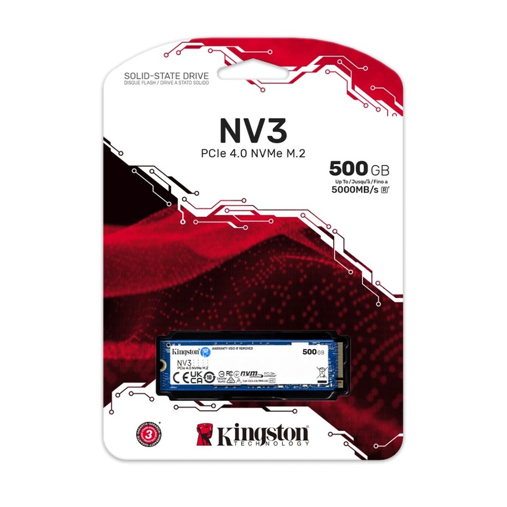 UNIDAD DE ESTADO SOLIDO SSD KINGSTON 500G NV3 M.2 2280 PCIE 4.0 NVME