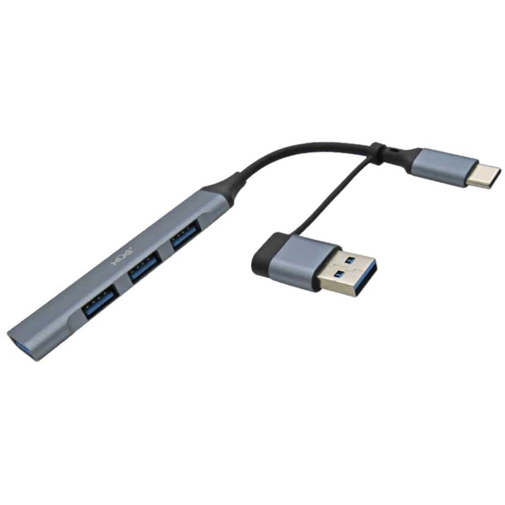 HUB XUE Expansor USB-C + Convertidor USB-C Hembra A USB 3.0 Macho A 4 x USB 3.0 Color Gris