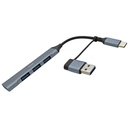 HUB XUE Expansor USB-C + Convertidor USB-C Hembra A USB 3.0 Macho A 4 x USB 3.0 Color Gris