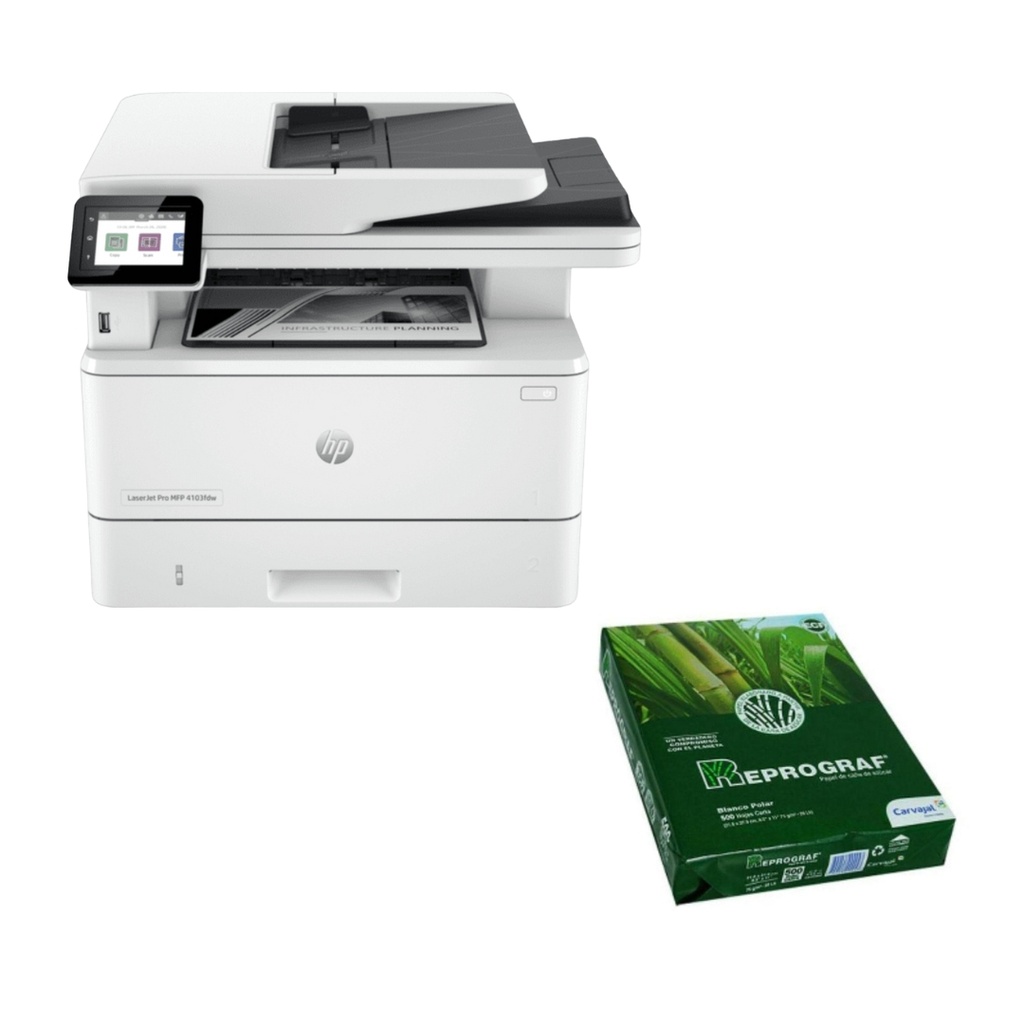 Combo Impresora Hp Laserjet Pro Mfp 4103fdw Blanca + Resma
