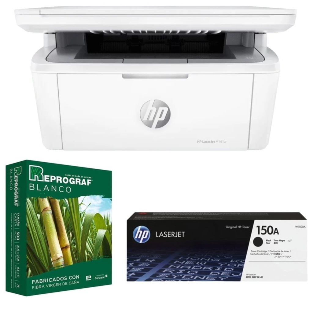 Combo Impresora HP LaserJet M141w + Cartucho De Tóner HP 150A + Resma