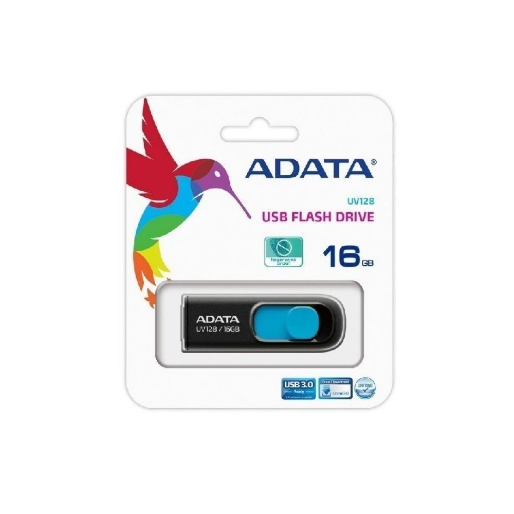 Memoria USB 3.0 Adata UV128-16GB-Retráctil-Negro/Azul