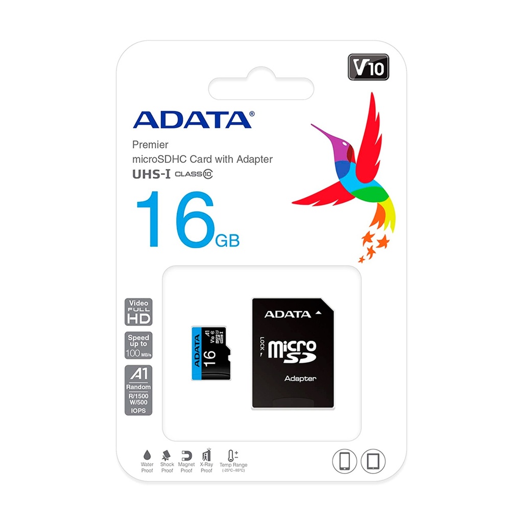 Tarjeta Micro SD ADATA 16GB con Adaptador AUSDH16GUICL10A1-RA1