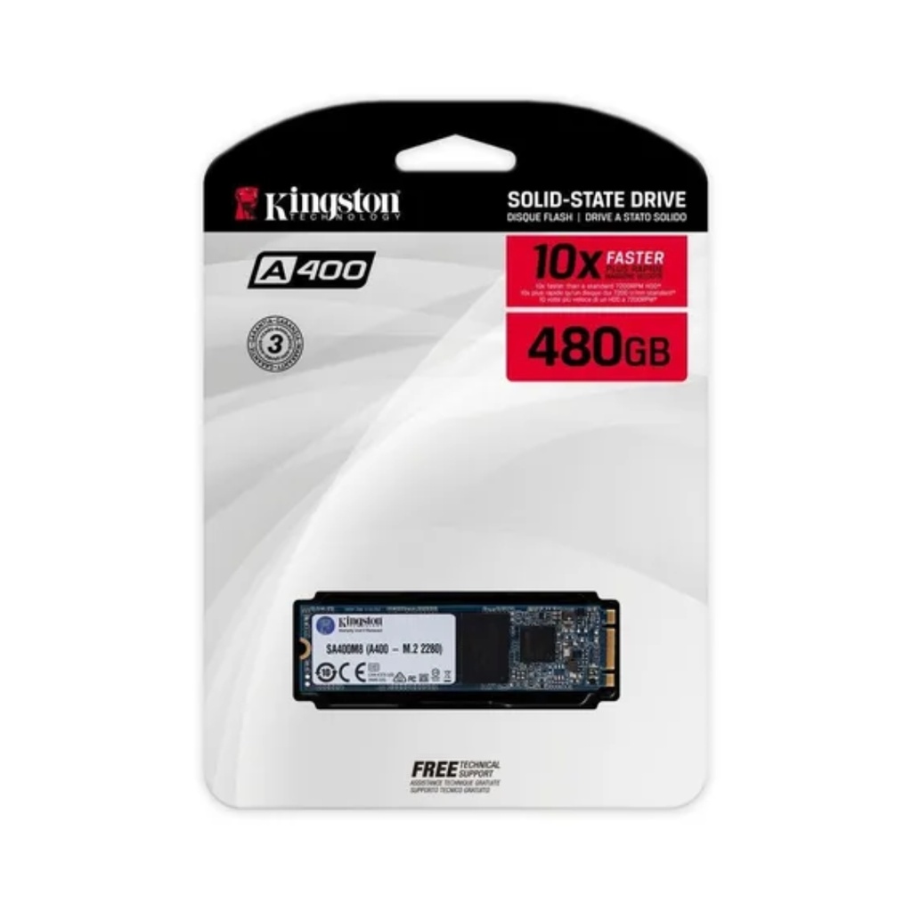 Unidad de Estado Sólido SSD Kingston A400 480GB M.2 2280 SATA III Interno 500MB/s Lectura 450MB/s Escritura No NVMe