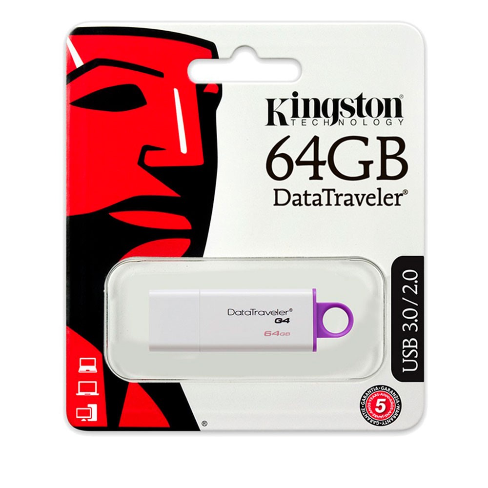 Memoria USB Kingston Blanca Y Morada Datatraveler G4 64GB 3.0