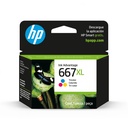 Cartucho Original de Tinta Hp 667xl Alto Rendimiento Tricolor, 330 Páginas, 8 ml