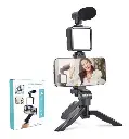 Kit de grabación: Streaming Microfono Para Celular Tripode Luz Led Negro